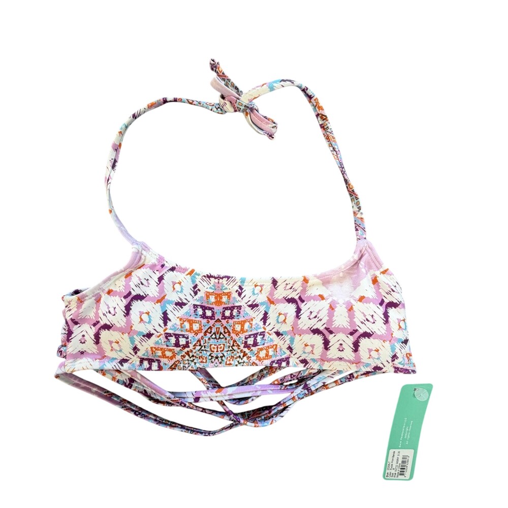 Sand Castle Swim Top Womens M Purple Geometric Bandeau Halter Strappy Padded